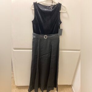 Alexa B Women's Evening Dress, Black Sleeveless Velvet and Organza Long Dress